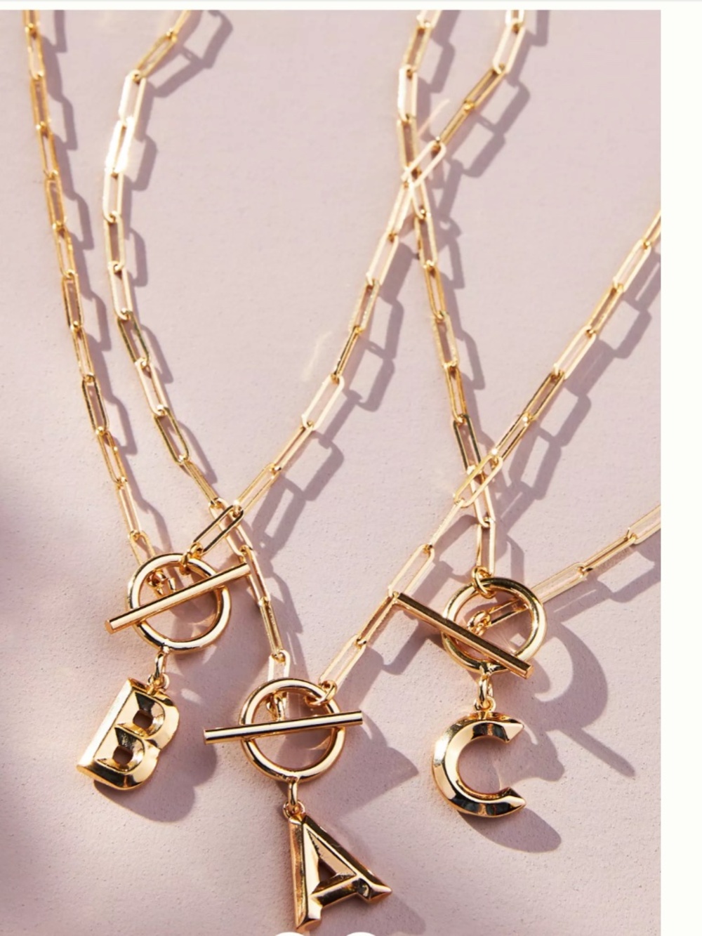 NWT Anthropologie Serefina Gold Plated Chain Link Monogram Pendant Necklace B